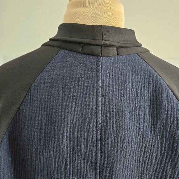 Garbe Luxe Jacket Womens Large Mixed Media Black Blue Snap Front Pockets Stretch - Picture 9 of 14